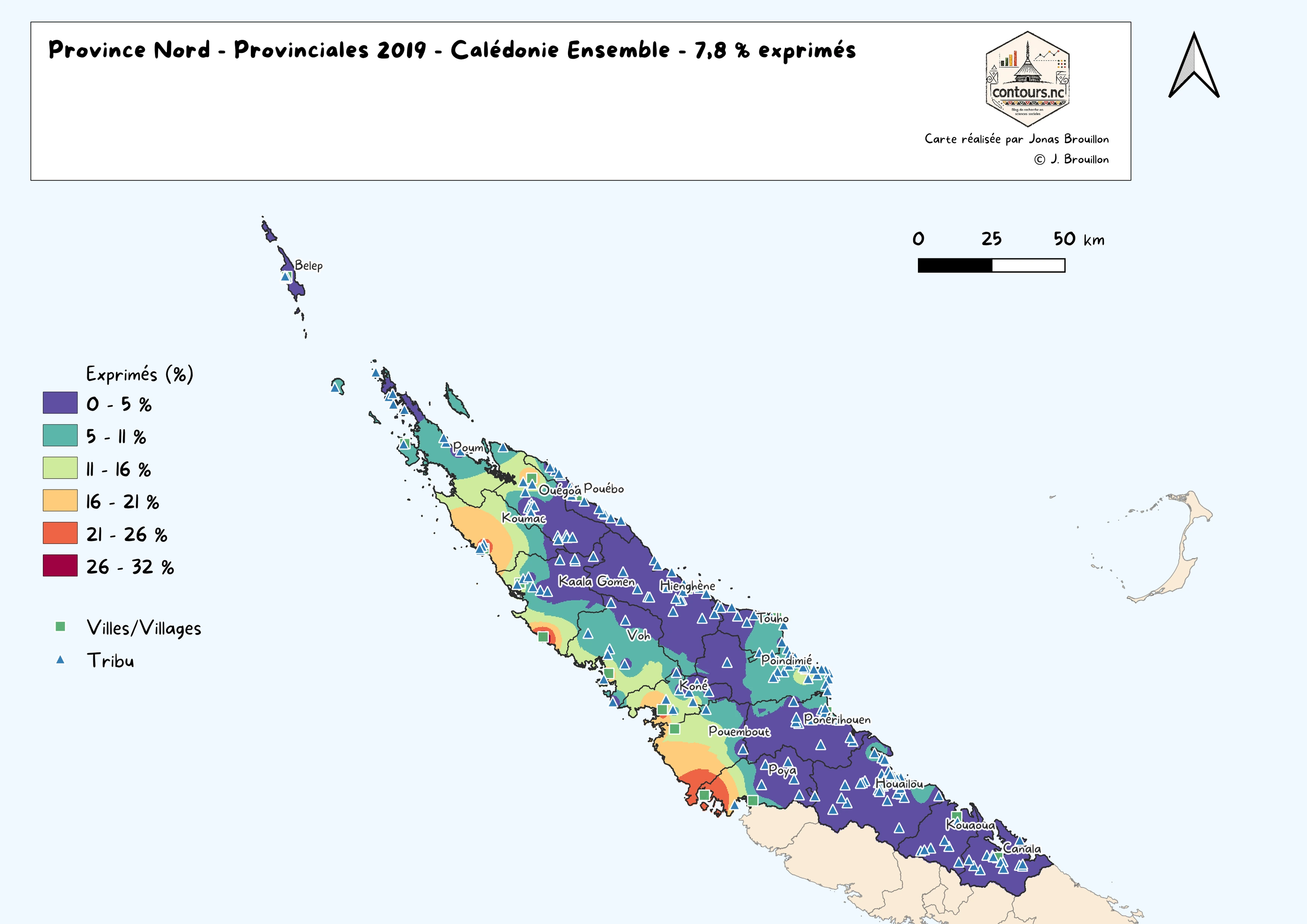 Calédonie ensemble : une présence plus diffuse, surtout à l’ouest.