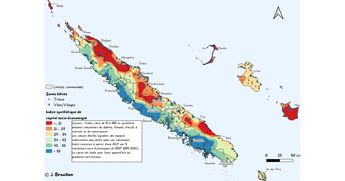 Carte lissée du capital socio-économique en Nouvelle-Calédonie